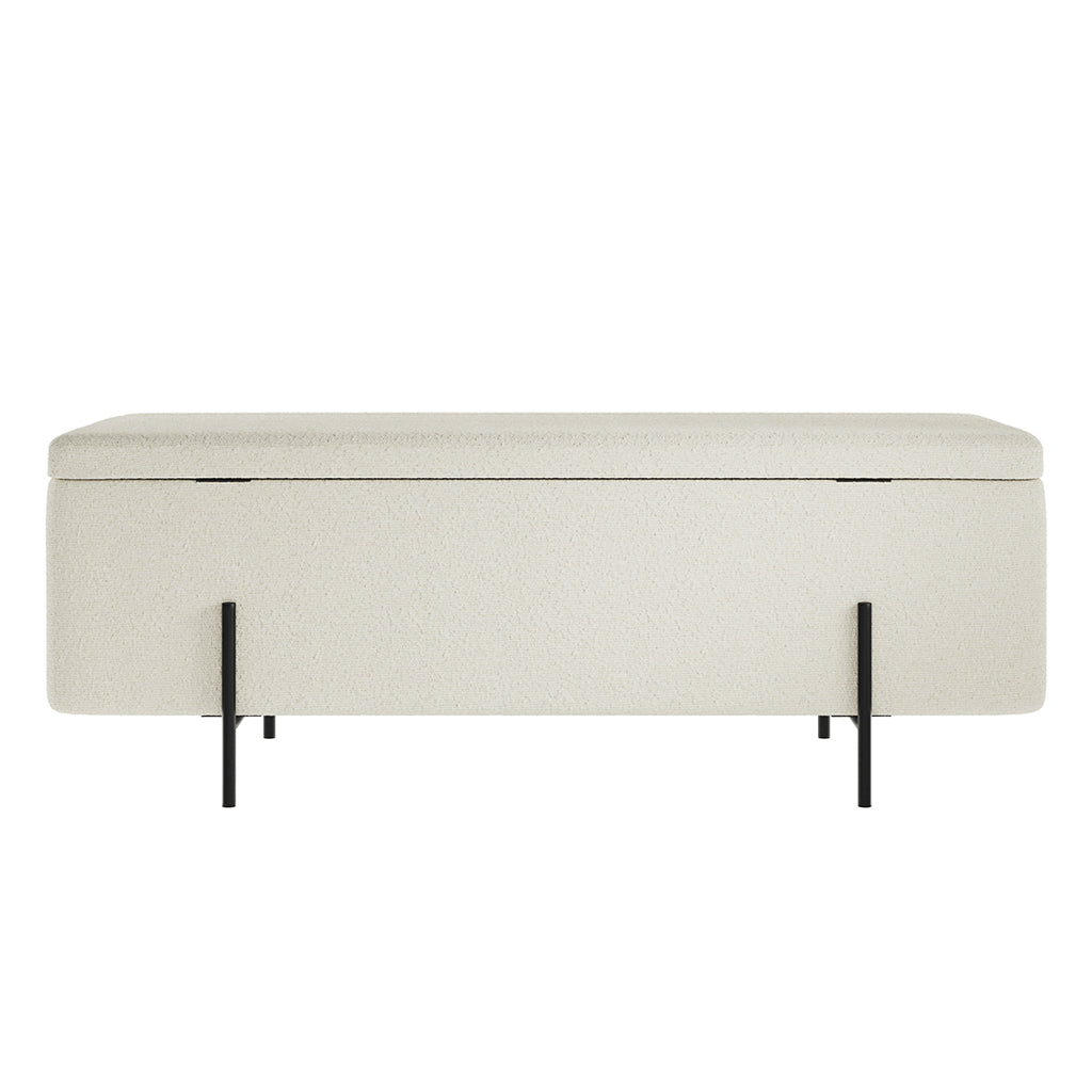 Madison Designs Lara Ivory Boucle Storage Ottoman Box With Black Feet