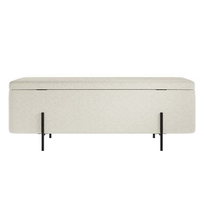 Madison Designs Lara Ivory Boucle Storage Ottoman Box With Black Feet