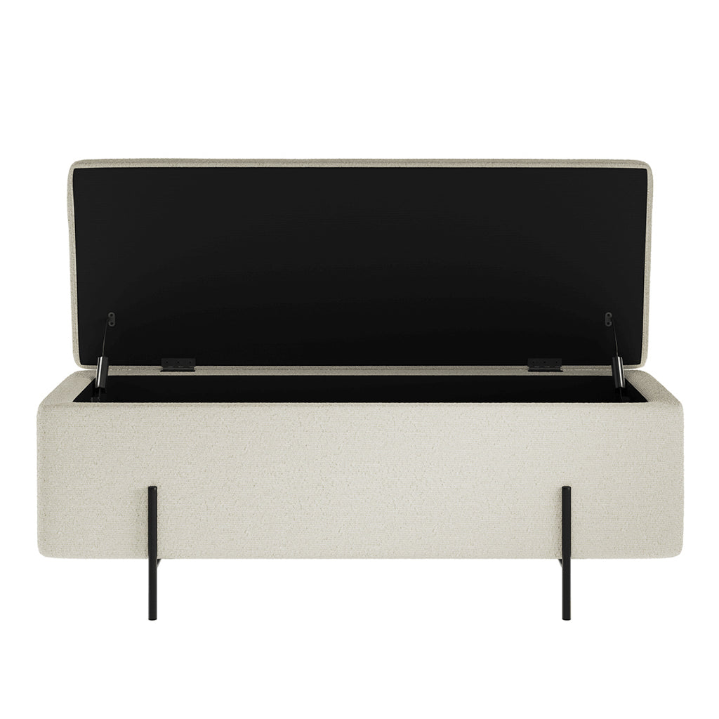 Madison Designs Lara Ivory Boucle Storage Ottoman Box With Black Feet