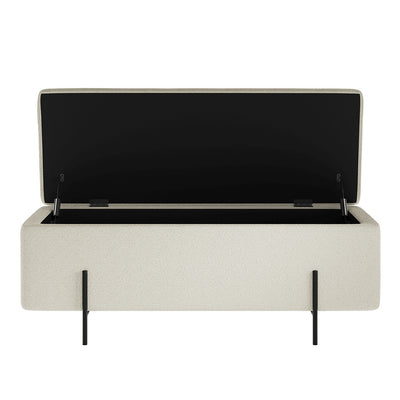 Madison Designs Lara Ivory Boucle Storage Ottoman Box With Black Feet