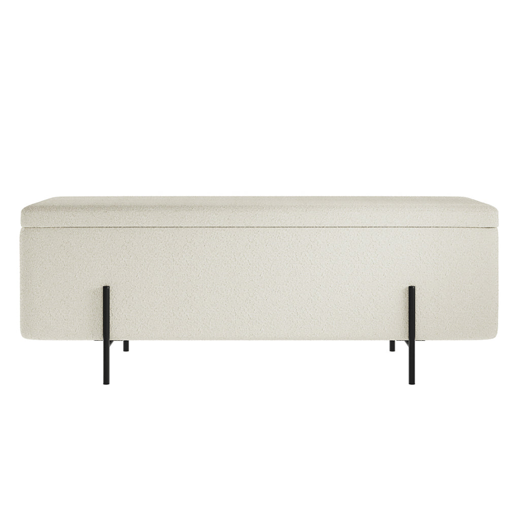 Madison Designs Lara Ivory Boucle Storage Ottoman Box With Black Feet