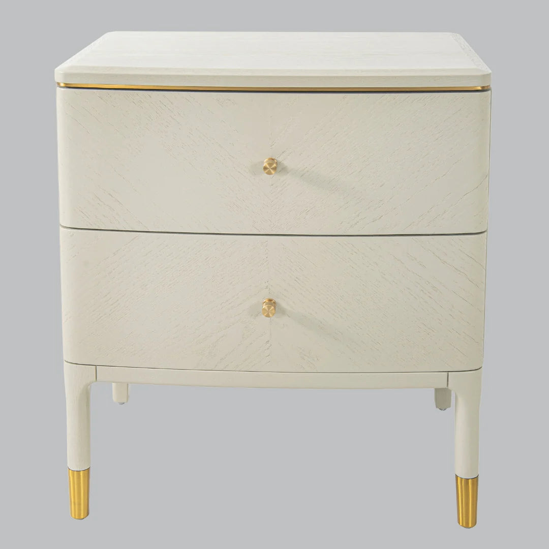 Marlow Off White & Brass 2 Drawer Side Table