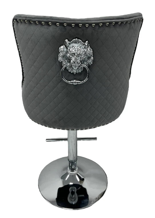 Roma Lion Knocker Quilted Tufted Shimmer Velvet BAR STOOLS - 3 Colours