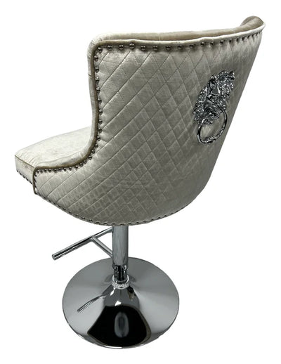 Roma Lion Knocker Quilted Tufted Shimmer Velvet BAR STOOLS - 3 Colours