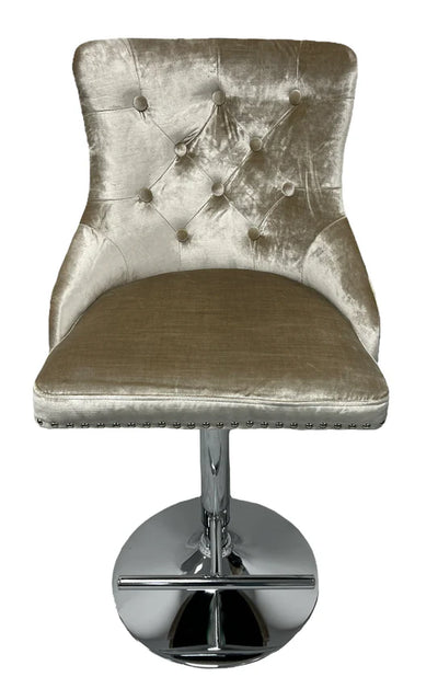 Roma Lion Knocker Quilted Tufted Shimmer Velvet BAR STOOLS - 3 Colours