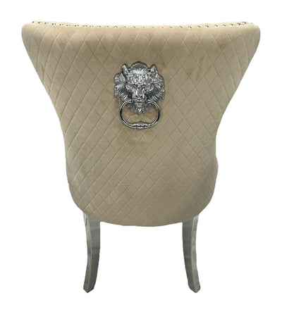 Mayfair Lion Knocker Quilted Tufted Plush Velvet Dining Chair Chrome Legs - 3 Colours
