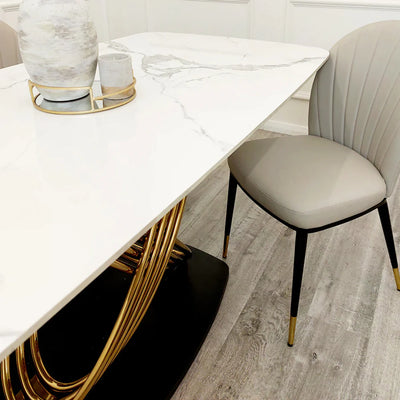 Orion 180cm Gold Dining Table With Kensington Cream/Gold Velvet Dining Chairs