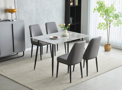 Oxford 120cm Grey Ceramic Top Dining Table With 4 Grey PU Leather Dining Chairs