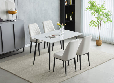 Oxford 120cm White Ceramic Top Dining Table With 4 White PU Leather Dining Chairs