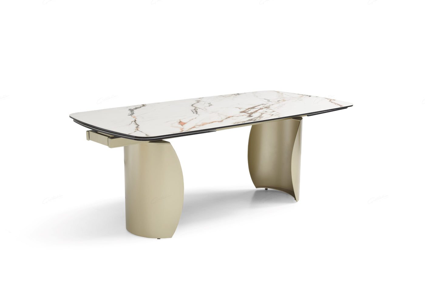 Palazzo 200-300cm Italian White/Gold Ceramic Marble Side Extending Dining Table