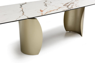 Palazzo 200-300cm Italian White/Gold Ceramic Marble Side Extending Dining Table