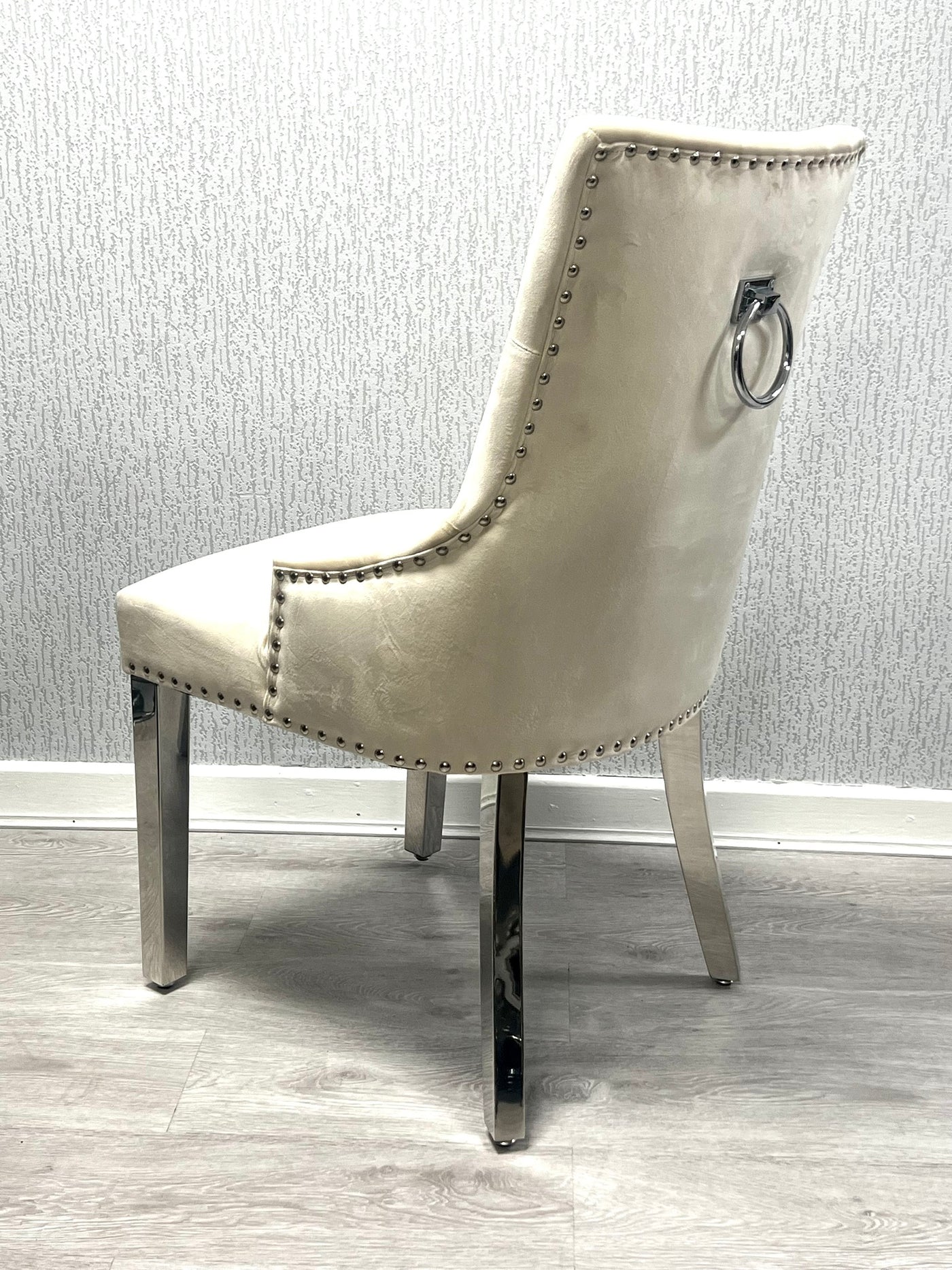 Knightsbridge Mink Cream French Velvet Knocker Back Dining Chair With Chrome Legs