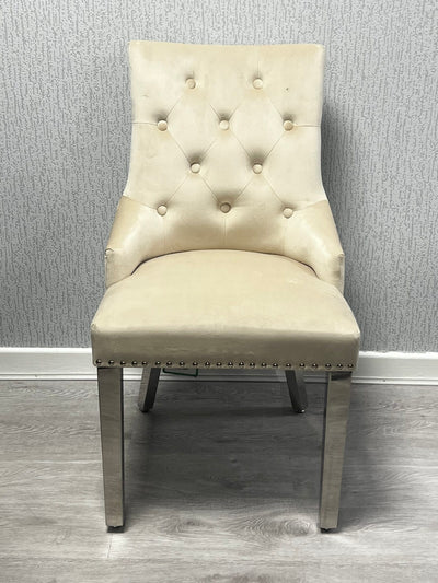 Knightsbridge Mink Cream French Velvet Knocker Back Dining Chair With Chrome Legs