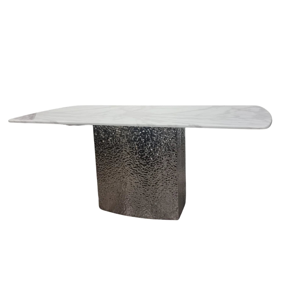 Roma Marble & Chrome Dining Table With Kensington Button Velvet Chairs