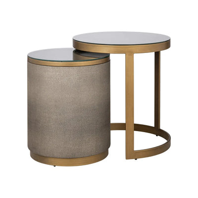 Richmond Interiors Bloomville Shagreen Faux Leather Top Round Side Tables (Set of 2)