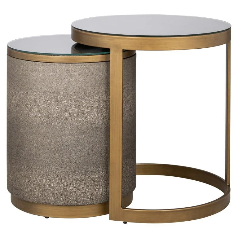 Richmond Interiors Bloomville Shagreen Faux Leather Top Round Side Tables (Set of 2)