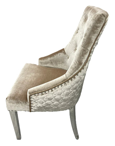 Majestic Chrome Lion Knocker Quilted Tufted Shimmer Velvet Dining Chair Chrome Legs - 2 Colours