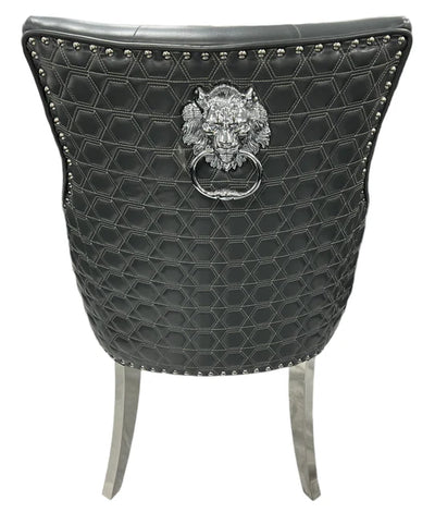 Roma Lion Knocker Quilted Tufted Shimmer Velvet/Leather Dining Chair Chrome Legs