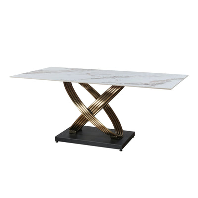 Orion Gold 180cm Dining Table with White/Gold Sintered Stone Top