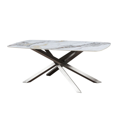 Lennox 180cm Dining Table White/Gold Ceramic Marble Top With Swivel Velvet Chrome Leg Dining Chairs