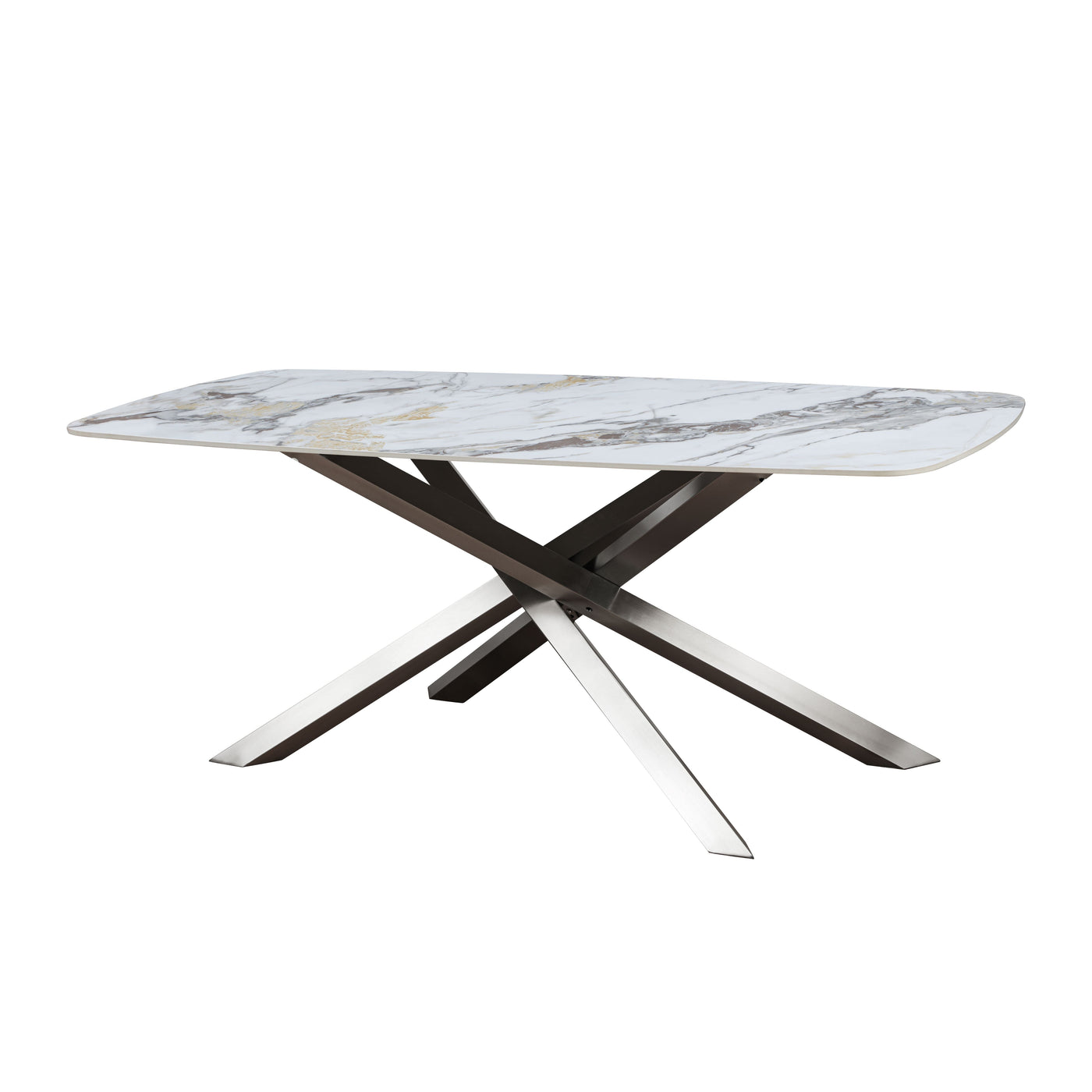 Lennox 180cm Dining Table White/Gold Ceramic Marble Top