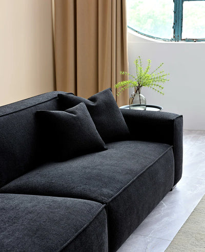 The Dakota Midnight Black Boucle 4 Seater With Chaise Premium Sofa Midnight Boucle Fabric
