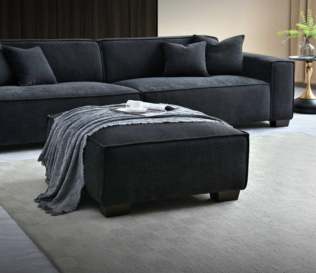 The Dakota Midnight Black Boucle 4 Seater With Chaise Premium Sofa Midnight Boucle Fabric