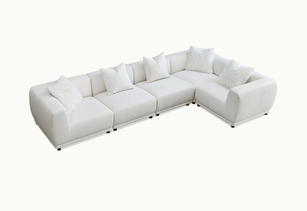 The Lottie Polar White Boucle Corner Premium Sofa White Boucle Fabric