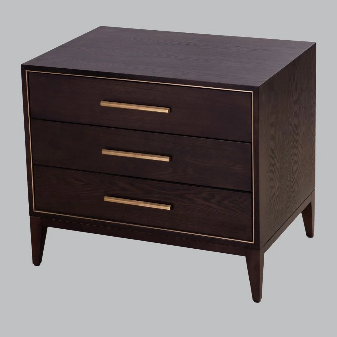 Thorn Chocolate & Brass 3 Drawer Side Table