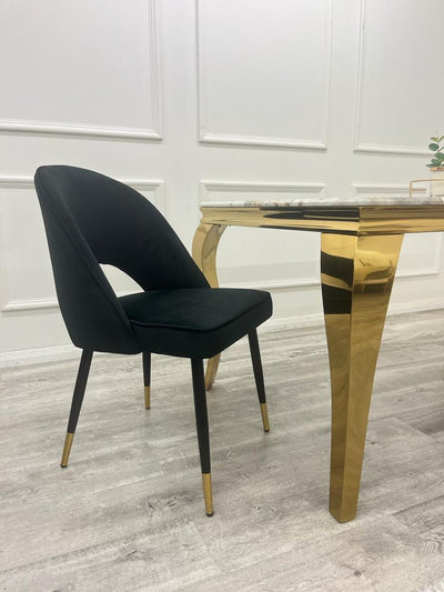 Louis Gold 200cm Marble Dining Table + Astra PU Leather / Fabric Dining Chairs