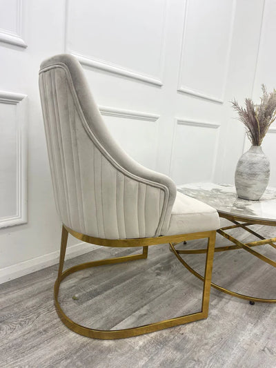 Lucien 180cm Gold Dining Table With Carlton Cream/Gold Velvet Dining Chairs