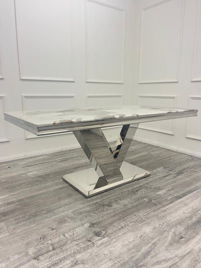 Venice 180cm Marble & Chrome Dining Table With Valente Lion Velvet Chairs