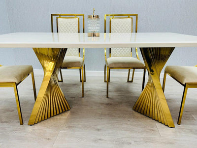 Ravello Cream & Gold Marble Dining Table With Windsor Gold Chairs