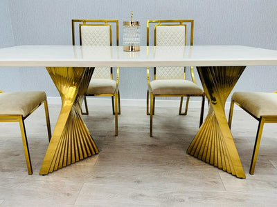 Ravello Cream & Gold Marble 180cm Dining Table Only