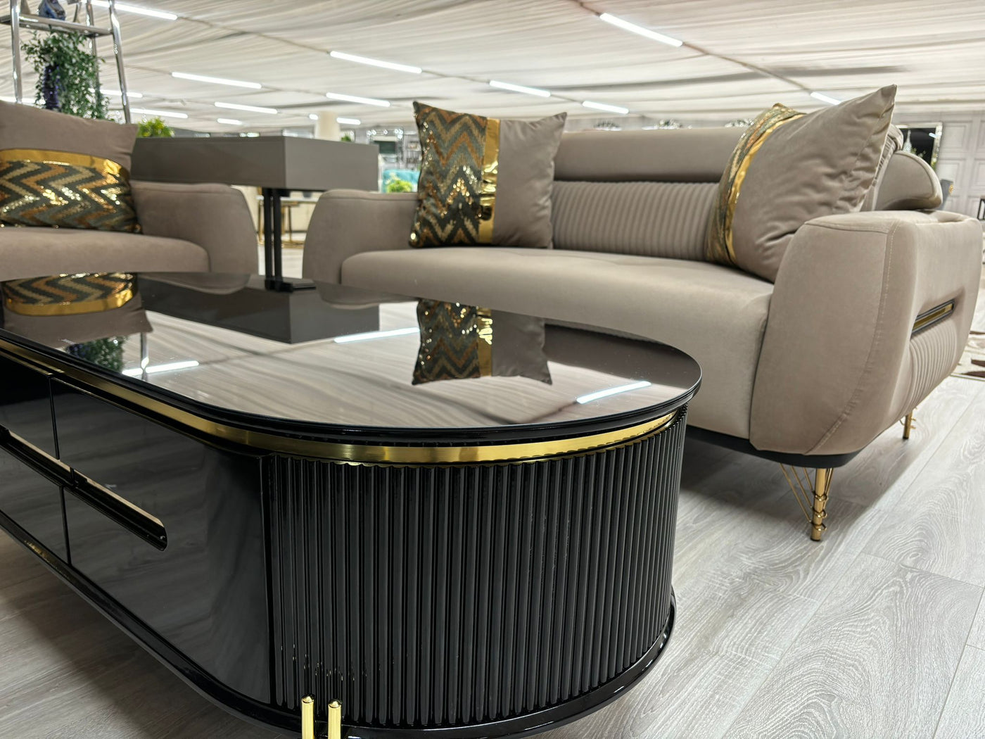 Cleo Black & Gold Premium Ribbed Coffee Table