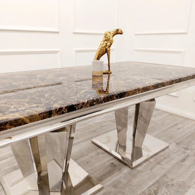 Arturo 180cm Marble Dining Table + Valente Shimmer Lion Dining Chairs