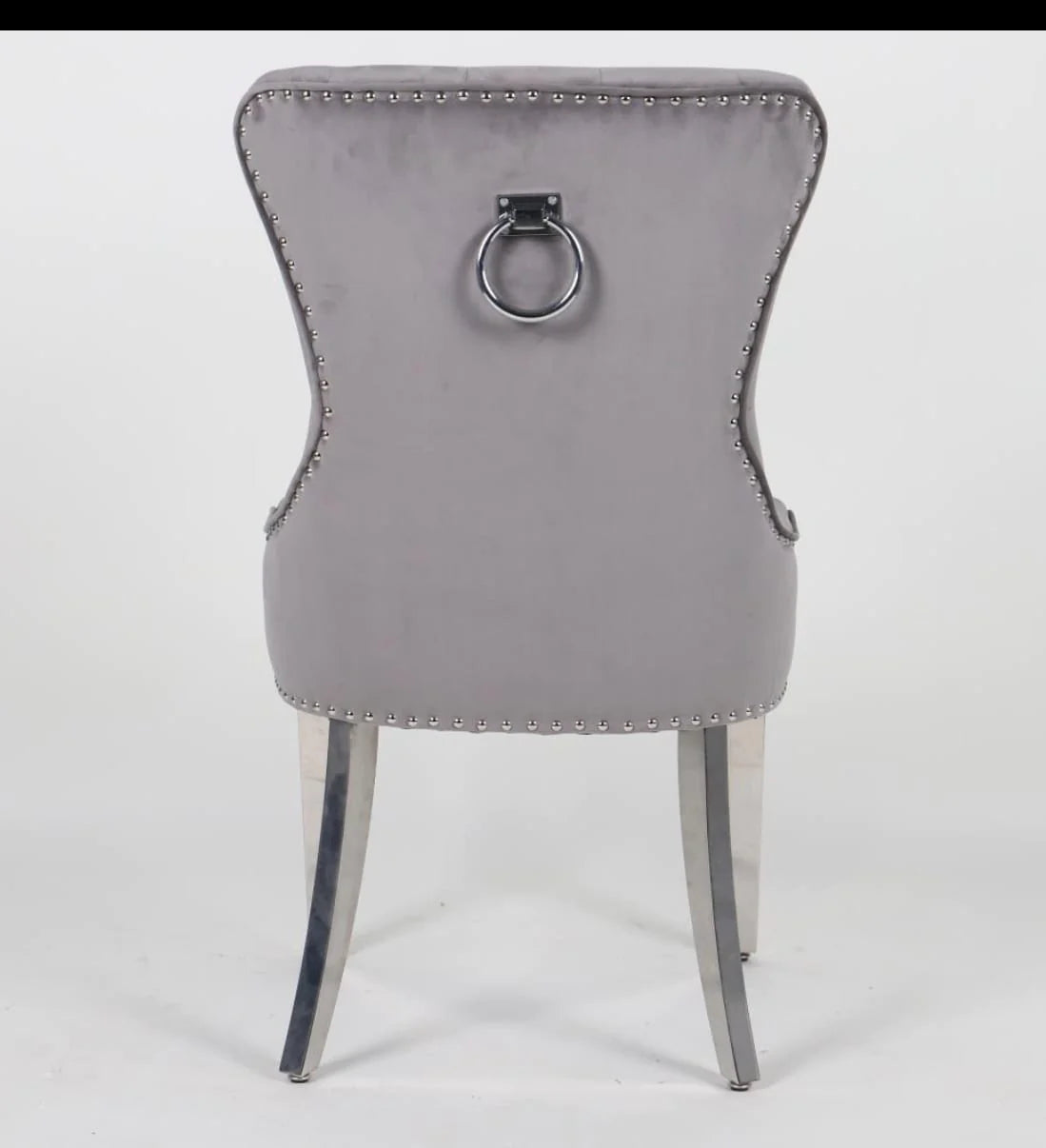 Chrome Ring Knocker Plain Back Tufted Plush Velvet Dining Chair Chrome Legs - 3 Colours