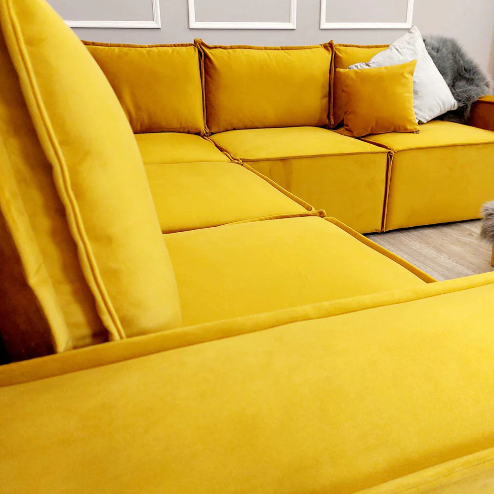Claridge Premium Plush Velvet Fabric Corner 5 Piece Sofa In 4 Colours