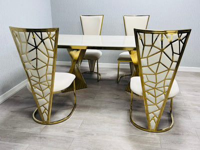 Ravello 180cm Gold Dining Table With Florence High Back Velvet Gold Chairs