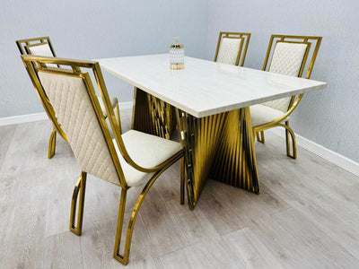 Ravello Cream & Gold Marble Dining Table With Windsor Gold Chairs