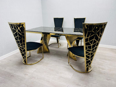 Ravello 180cm Gold Dining Table With Florence High Back Velvet Gold Chairs