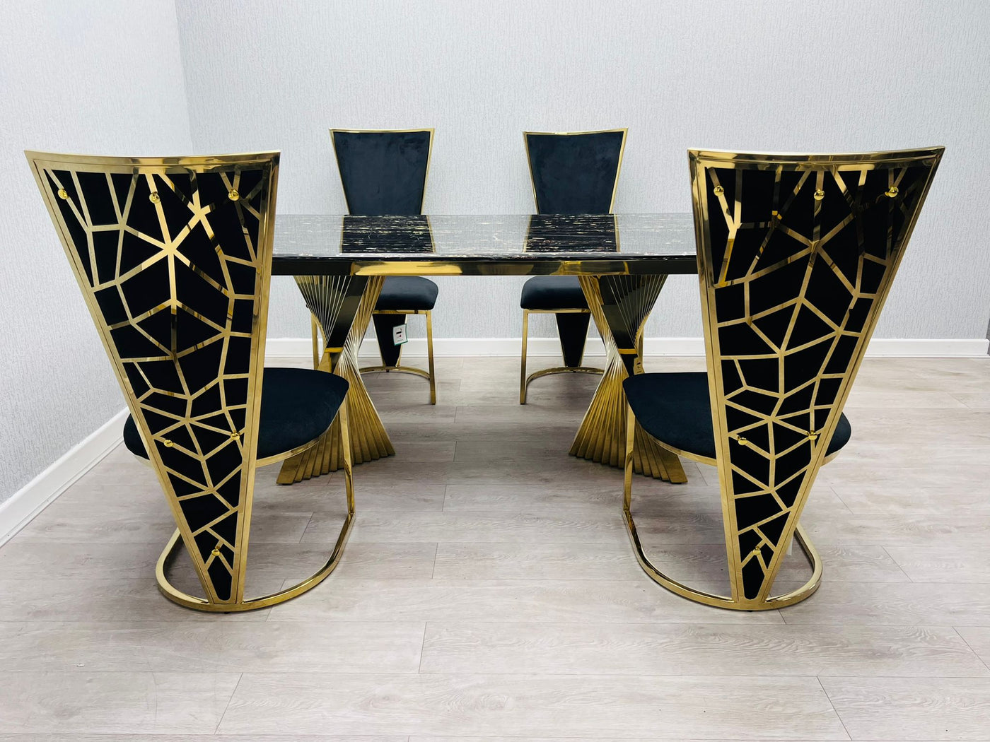 Ravello 180cm Gold Dining Table With Florence High Back Velvet Gold Chairs