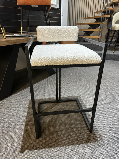 Nova Ivory White Boucle Premium Fabric Bar Stool