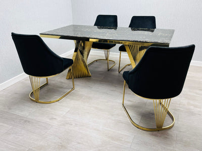 Ravello 180cm Gold Dining Table With Carlton Gold Chairs In 2 Colours