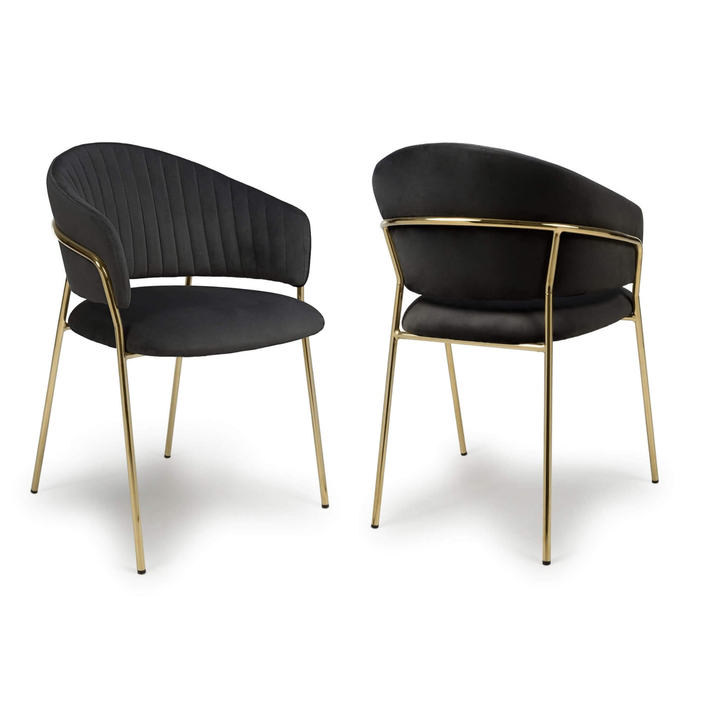 Set of 2 Reno Brushed Velvet Black Dining Chair Gold Legs (Pairs)