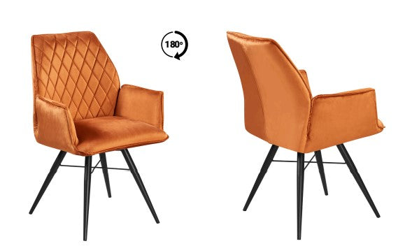 Nova Burnt Orange Plush Velvet Swivel Dining Chair