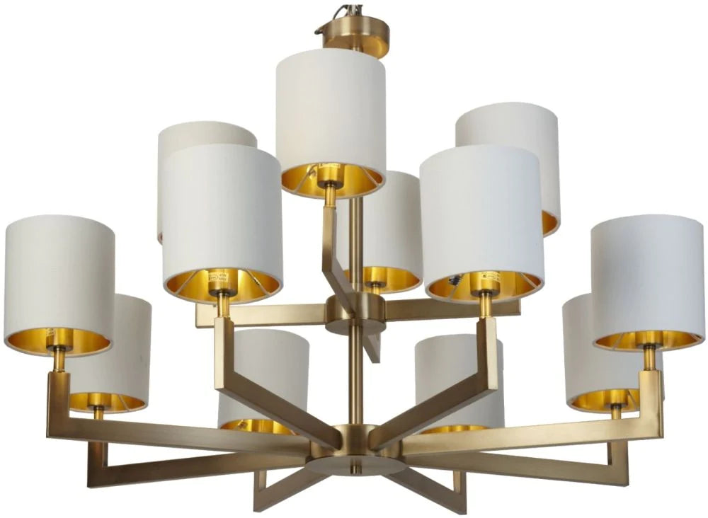 RV Astley Brushed Gold 8+4 Chandelier Opal Shades