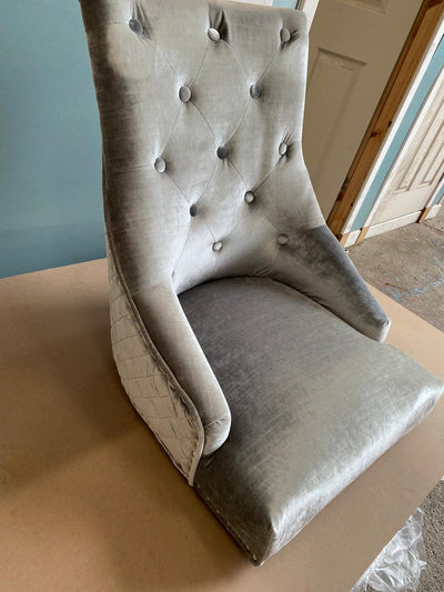 Arianna 180cm White Marble Dining Table + Silver Grey Lion Knocker Velvet Chairs-Esme Furnishings