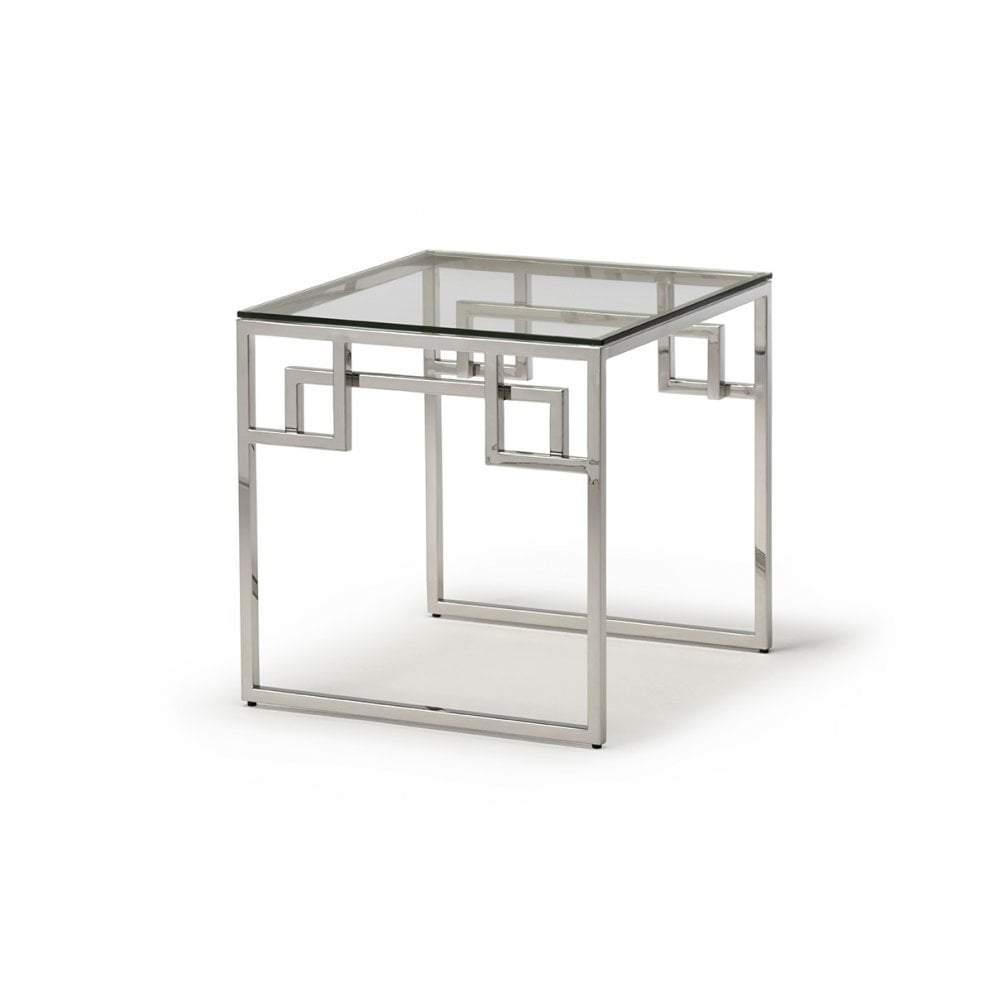 Cendrine Glass Lamp Table - Clear Glass & Polished Steel Frame-Esme Furnishings