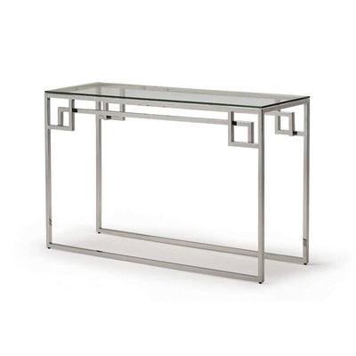 Cendrine Glass Console Table - Clear Glass & Polished Steel Frame-Esme Furnishings
